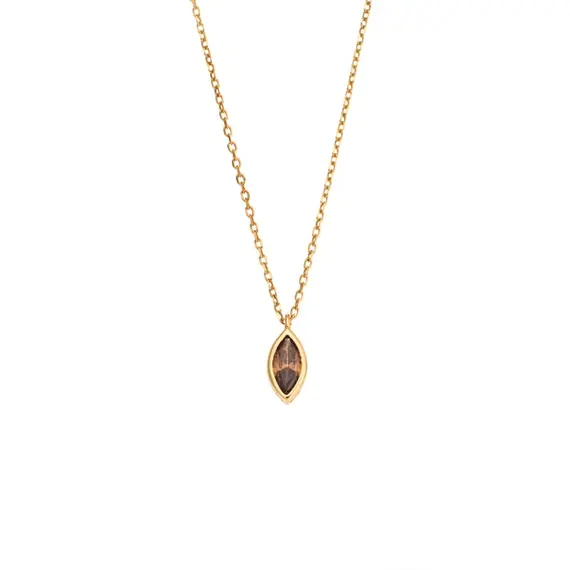 Μενταγιόν Senza Silver 925 Gold Plated, φύλλο με καφέ ζιργκόν