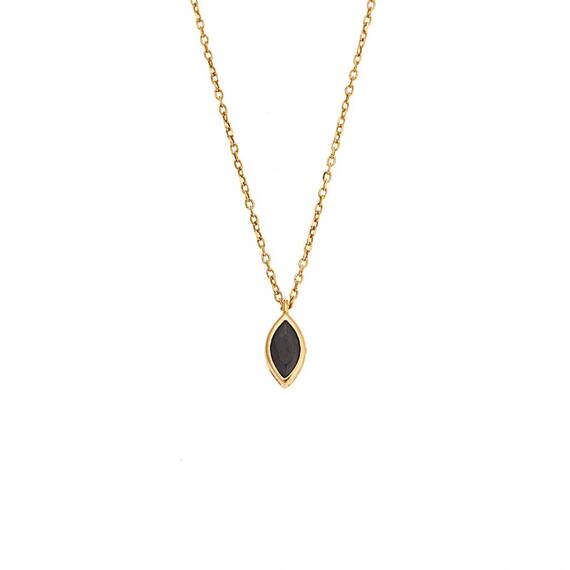 Μενταγιόν Senza Silver 925 Gold Plated, φύλλο με μαύρο ζιργκόν