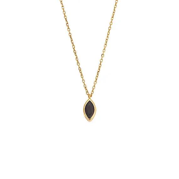 Μενταγιόν Senza Silver 925 Gold Plated, φύλλο με μαύρο ζιργκόν