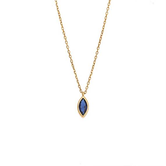 Μενταγιόν Senza Silver 925 Gold Plated, φύλλο με μπλε ζιργκόν