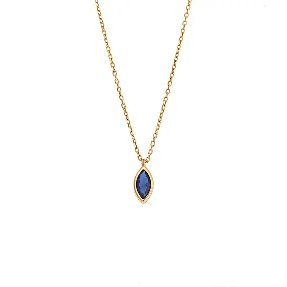 Μενταγιόν Senza Silver 925 Gold Plated, φύλλο με μπλε ζιργκόν