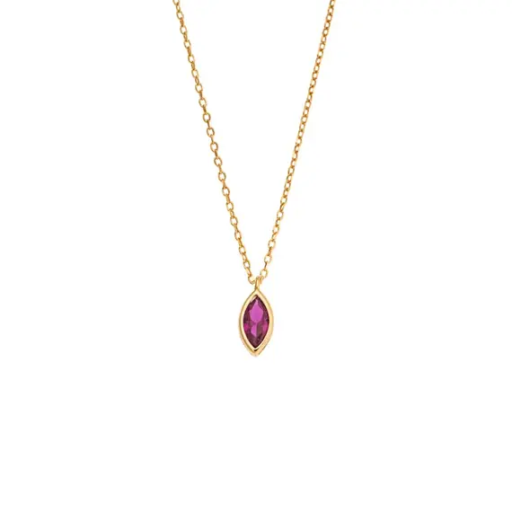 Μενταγιόν Senza Silver 925 Gold Plated, φύλλο με φούξια ζιργκόν