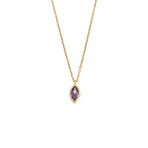 Μενταγιόν Senza Silver 925 Gold Plated, φύλλο με μωβ ζιργκόν