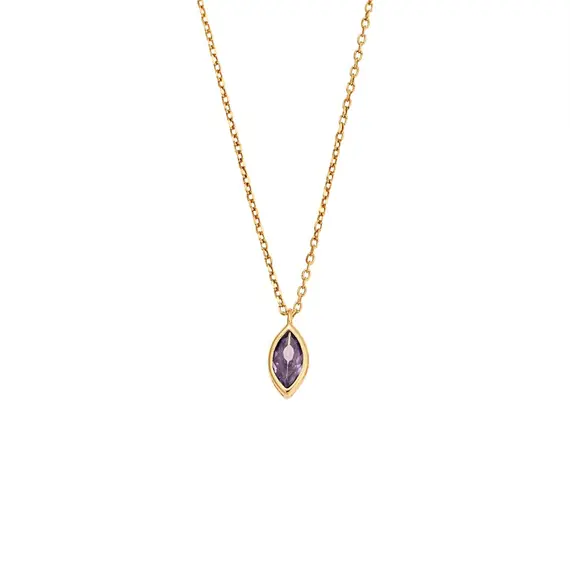 Μενταγιόν Senza Silver 925 Gold Plated, φύλλο με μωβ ζιργκόν