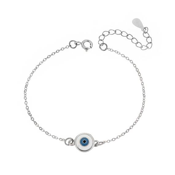 Βραχιόλι Senza Silver 925, στρογγυλό ματάκι με σμάλτο