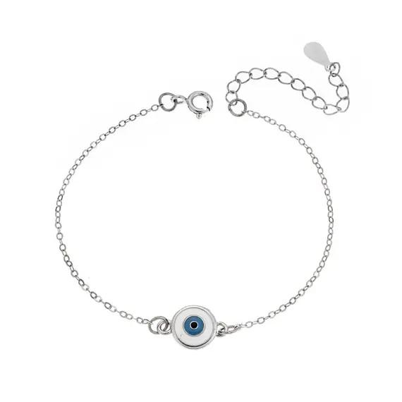 Βραχιόλι Senza Silver 925, στρογγυλό ματάκι με σμάλτο