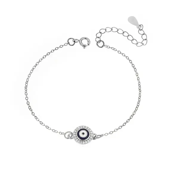 Βραχιόλι Senza Silver 925, στρογγυλό ματάκι με σμάλτο και ζιργκόν