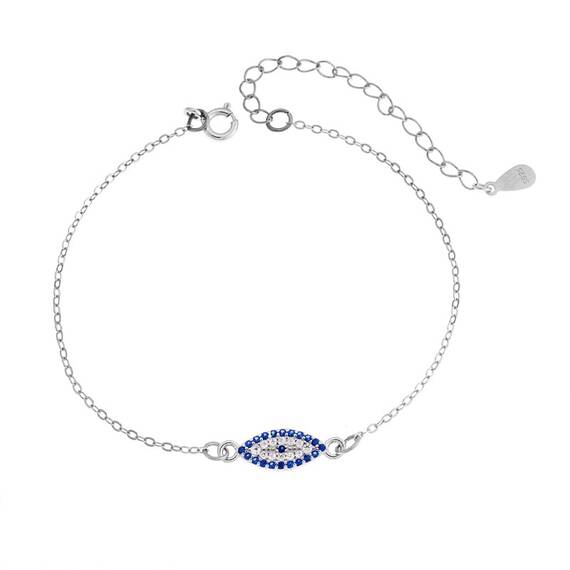 Βραχιόλι Senza Silver 925, επιπλατινωμένο ματάκι με ζιργκόν
