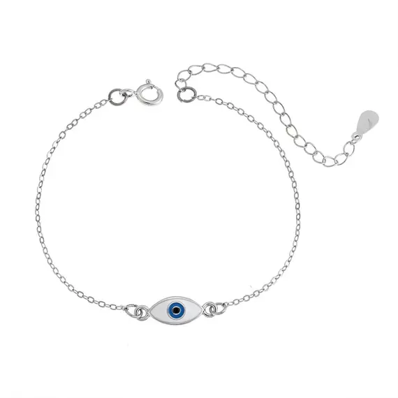Βραχιόλι Senza Silver 925, επιπλατινωμένο ματάκι σμάλτο