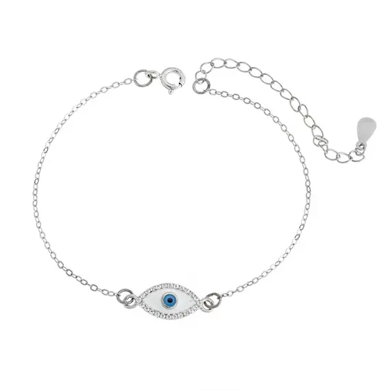 Βραχιόλι Senza Silver 925, επιπλατινωμένο Ματάκι με ζιργκόν πέτρες