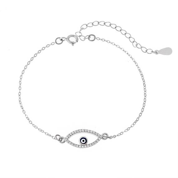 Βραχιόλι Senza Silver 925, επιπλατινωμένο Ματάκι με ζιργκόν πέτρες