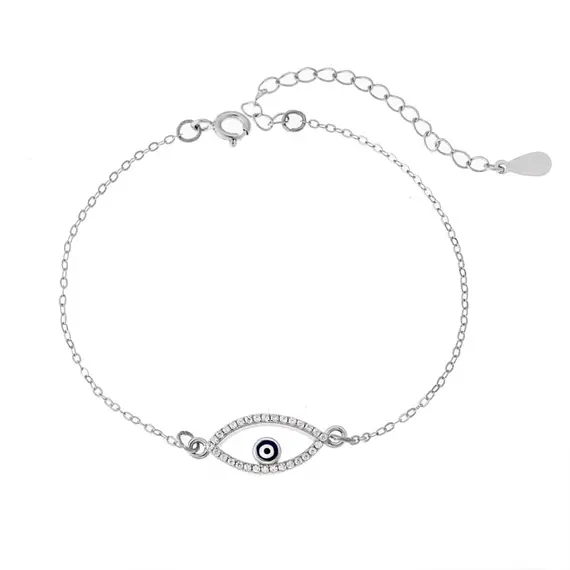 Βραχιόλι Senza Silver 925, επιπλατινωμένο Ματάκι με ζιργκόν πέτρες