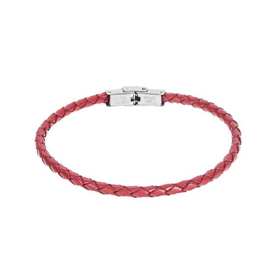 Βραχιόλι Senza Men&#039;s Steel Red Leather Strap