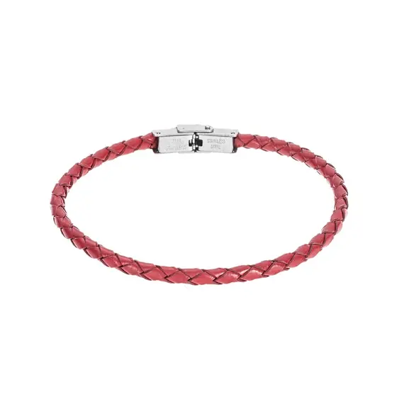 Βραχιόλι Senza Men&#039;s Steel Red Leather Strap