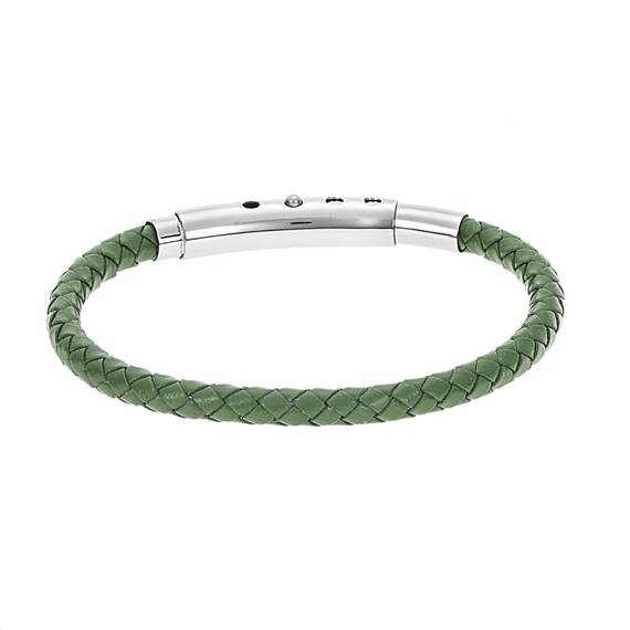 Βραχιόλι Senza Men&#039;s Steel Green Leather Strap