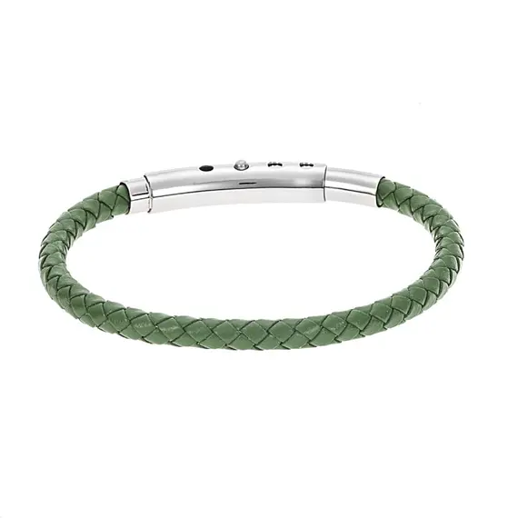Βραχιόλι Senza Men&#039;s Steel Green Leather Strap