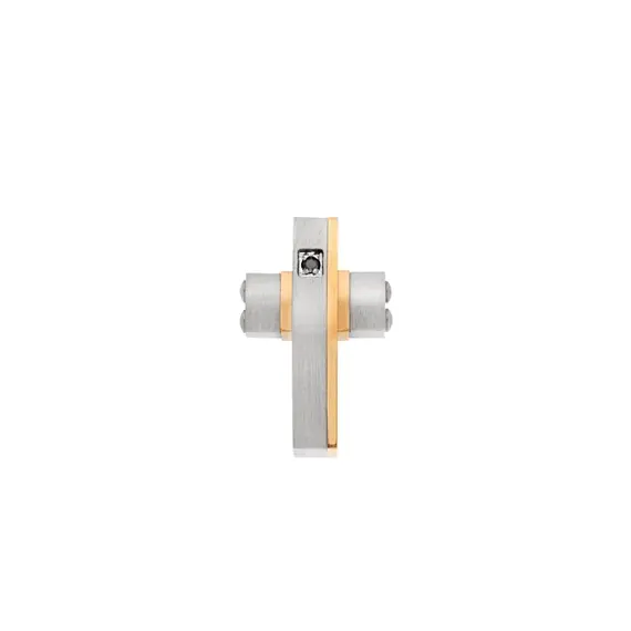 Κολιέ Senza Men&#039;s Steel, Δίχρωμος Σταυρός από Ατσάλι, με μαύρη πέτρα