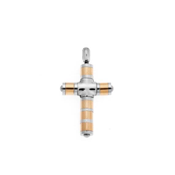 Κολιέ Senza Men&#039;s Steel, Δίχρωμος Σταυρός από Ατσάλι