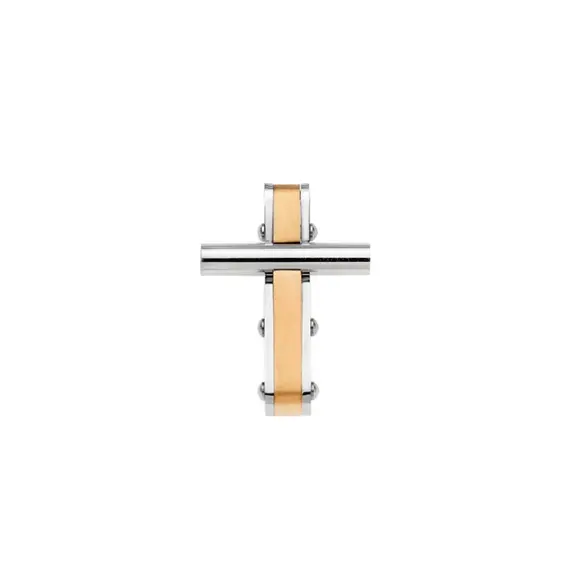 Κολιέ Senza Men&#039;s Steel, Δίχρωμος Σταυρός από Ατσάλι