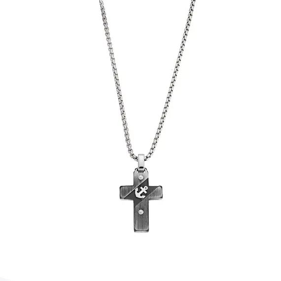Κολιέ Senza Men&#039;s Steel, Σταυρός με άγκυρα από Ατσάλι