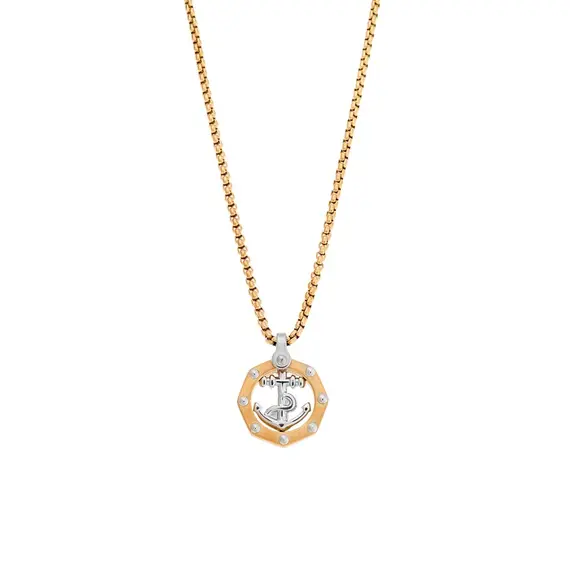 Κολιέ Senza Men&#039;s Steel, Δίχρωμη Άγκυρα από επιχρυσωμένο Ατσάλι με χρυσή καδένα