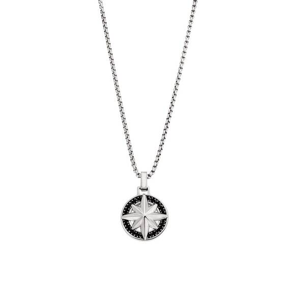 Κολιέ Senza Men&#039;s Steel, Δίχρωμη Πυξίδα από Ατσάλι με ασημί καδένα