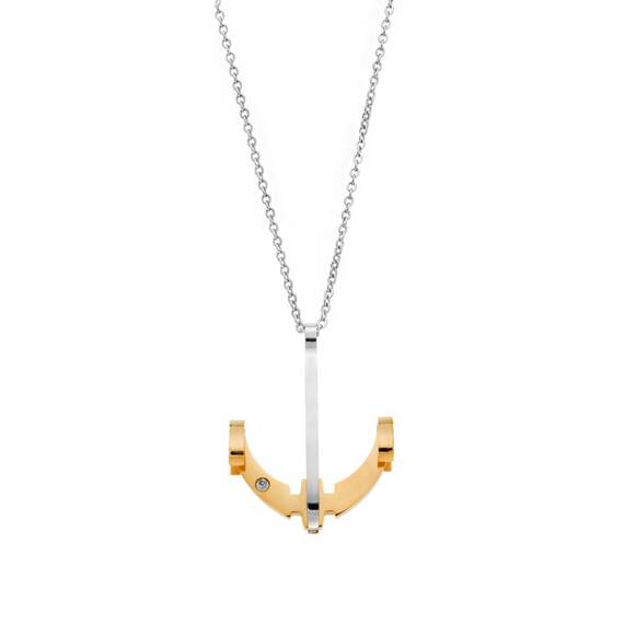 Μοτίφ Senza Men&#039;s Steel, Δίχρωμη Άγκυρα με λευκή πέτρα από ατσάλι