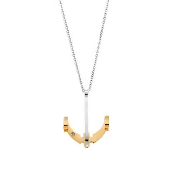 Μοτίφ Senza Men&#039;s Steel, Δίχρωμη Άγκυρα με λευκή πέτρα από ατσάλι