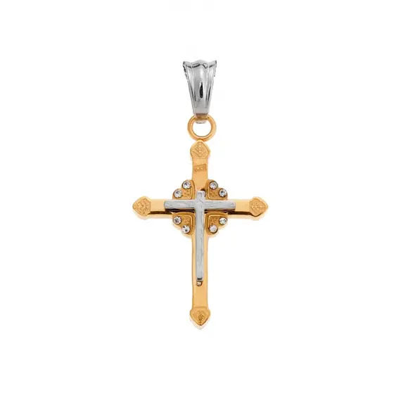 Μοτίφ Senza Men&#039;s Steel, Δίχρωμος Σταυρός από ατσάλι με πέτρες