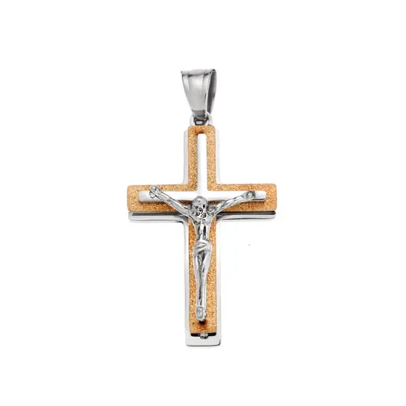 Μοτίφ Senza Men&#039;s Steel, Δίχρωμος Σταυρός με τον Εσταυρωμένο από ατσάλι
