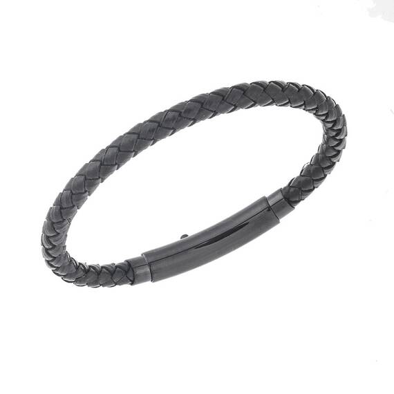 Βραχιόλι Senza Men&#039;s Steel Black Leather Strap