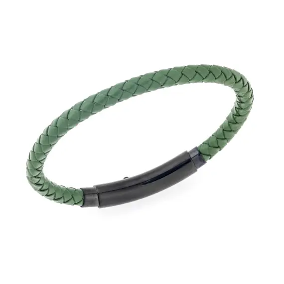 Βραχιόλι Senza Men&#039;s Steel Green Leather Strap