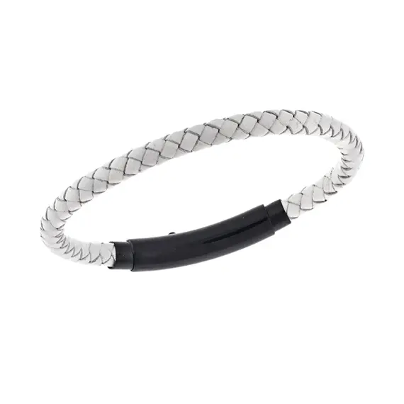 Βραχιόλι Senza Men&#039;s Steel White Leather Strap