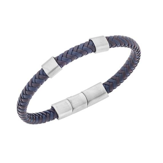 Βραχιόλι Senza Men&#039;s Steel Blue &amp; Brown Leather Strap