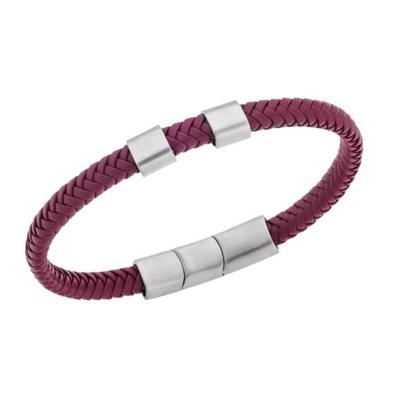 Βραχιόλι Senza Men&#039;s Steel Red Leather Strap
