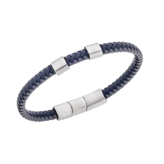 Βραχιόλι Senza Men&#039;s Steel Black &amp; Grey Leather Strap