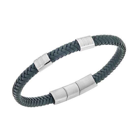 Βραχιόλι Senza Men&#039;s Steel Green Leather Strap