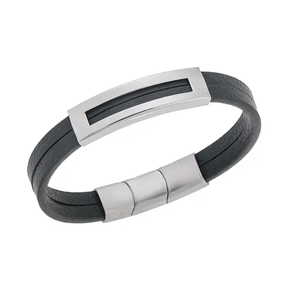 Βραχιόλι Senza Men&#039;s Steel Green Leather Strap