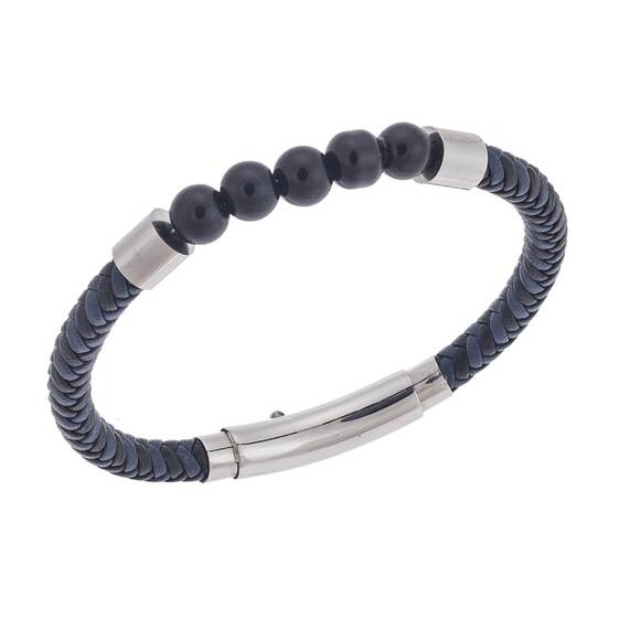 Βραχιόλι Senza Men&#039;s Steel Blue &amp; Black Leather Strap