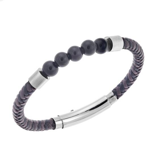 Βραχιόλι Senza Men&#039;s Steel Brown &amp; Black Leather Strap