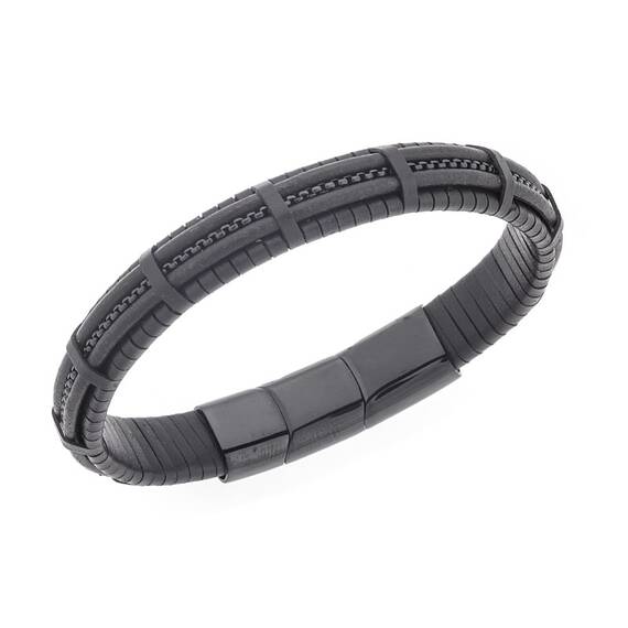 Βραχιόλι Senza Men&#039;s Steel Brown Leather Strap