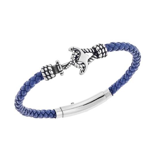 Βραχιόλι Senza Men&#039;s Steel Blue Leather Strap, δέρμα με άγκυρα