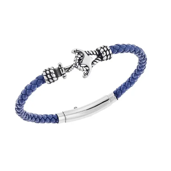 Βραχιόλι Senza Men&#039;s Steel Blue Leather Strap, δέρμα με άγκυρα