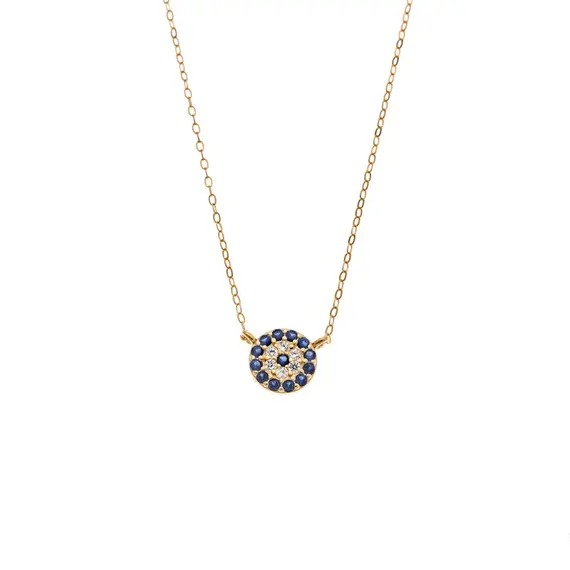 Κολιέ Senza Silver 925 Gold Plated, Στρογγυλό ματάκι με ζιργκόν