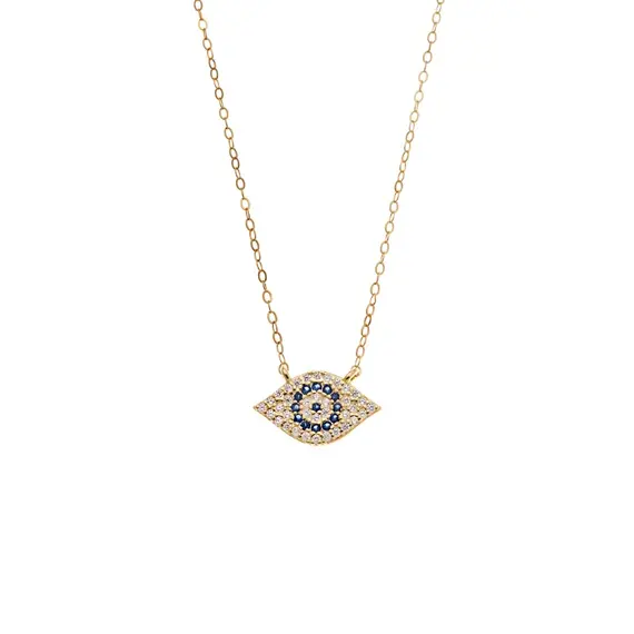 Κολιέ Senza Silver 925 Gold Plated, Mπλε ματάκι στόχος με ζιργκόν
