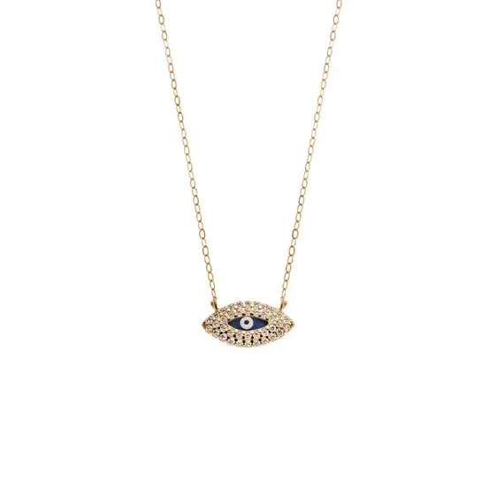 Κολιέ Senza Silver 925 Gold Plated, Mπλε ματάκι με ζιργκόν