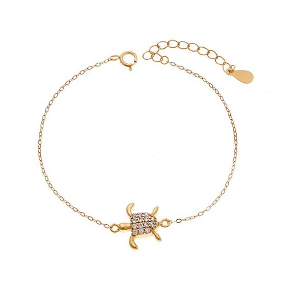 Βραχιόλι Senza Silver 925 Gold Plated, Χελώνα με ζιργκόν