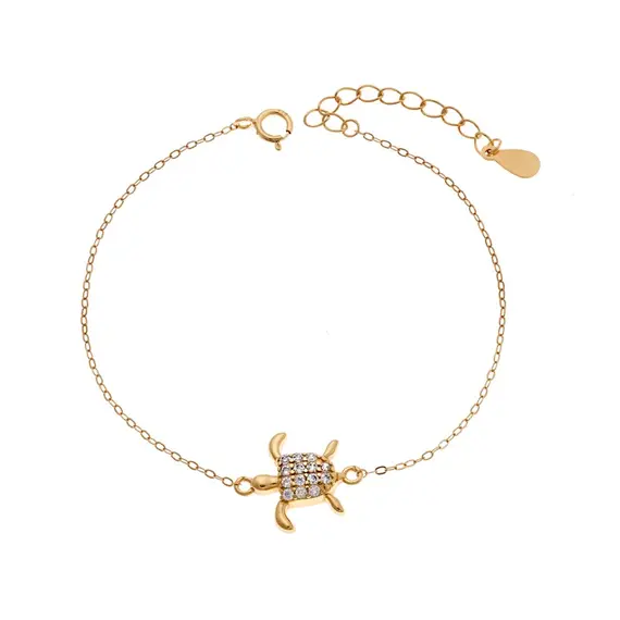 Βραχιόλι Senza Silver 925 Gold Plated, Χελώνα με ζιργκόν