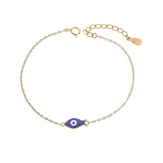 Βραχιόλι Senza Silver 925 Gold Plated, Ψαράκι με μπλε σμάλτο