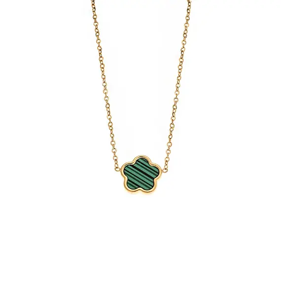 Κολιέ Γυναικείο Senza Gold Plated Stainless Steel, Με πράσινη μαργαρίτα